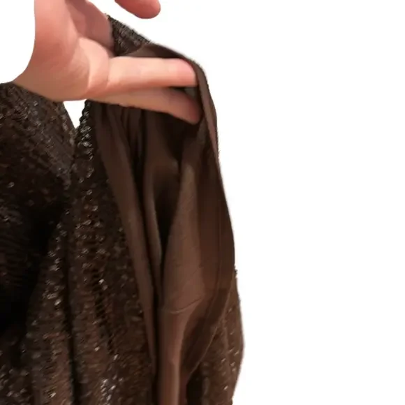 Y2K BROWN SEQUIN MAXI DRESS W KEYHOLE BACK GLAMOROUS GOWN MINIMALIST STYLE M - Picture 12 of 12